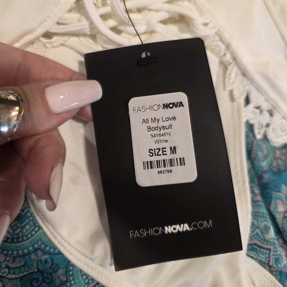 Fashion Nova White Lace-Up V-Neck Bodysuit - Picture 8 of 15